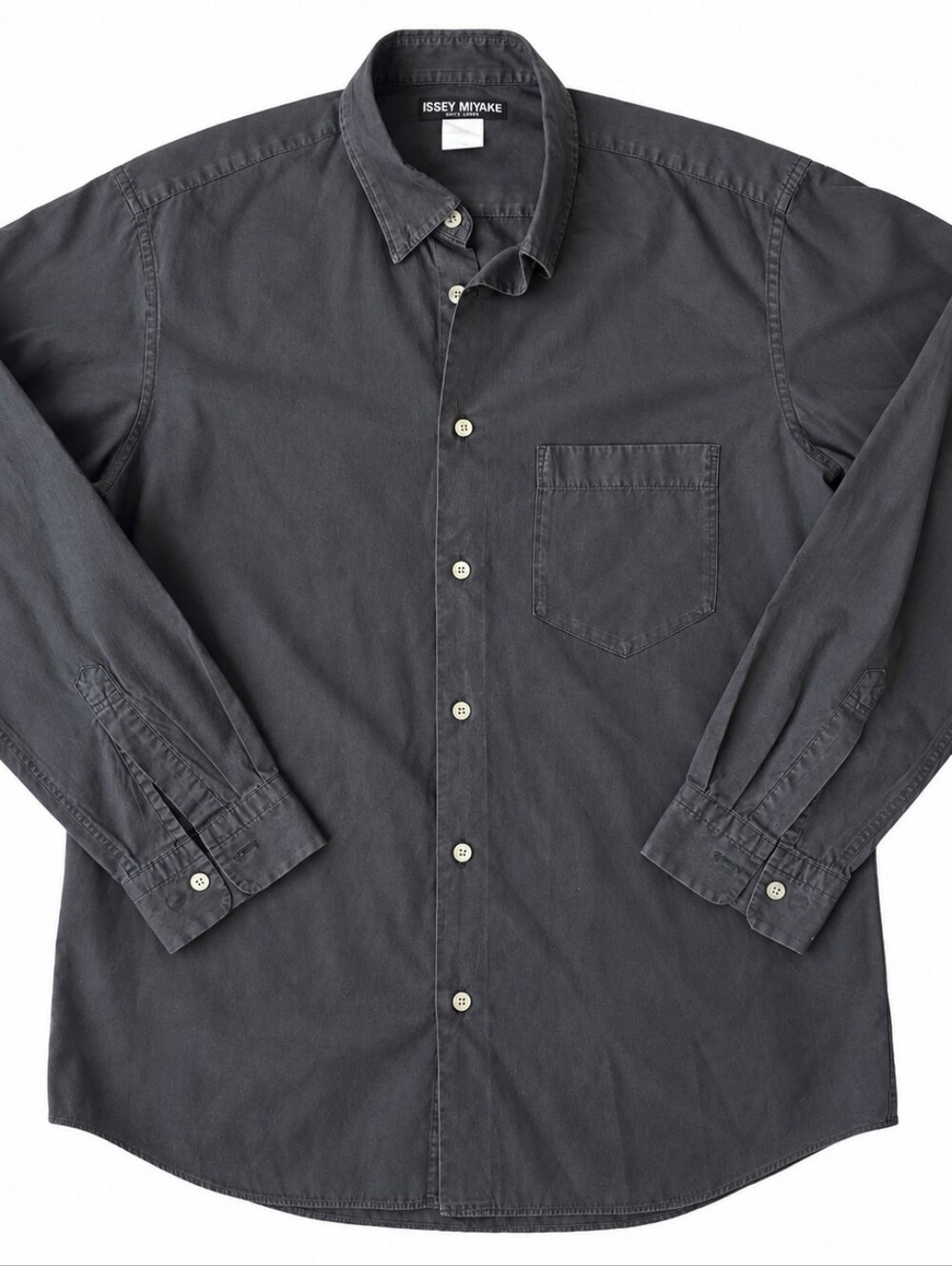 ISSEY MIYAKE White Label Pleated Collar Long Sleeve Black Shirt Made in Japan